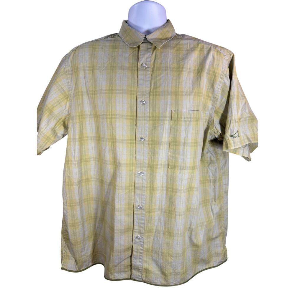 Horny Toad Green White Button Down Shirt Size Large 100% Cotton